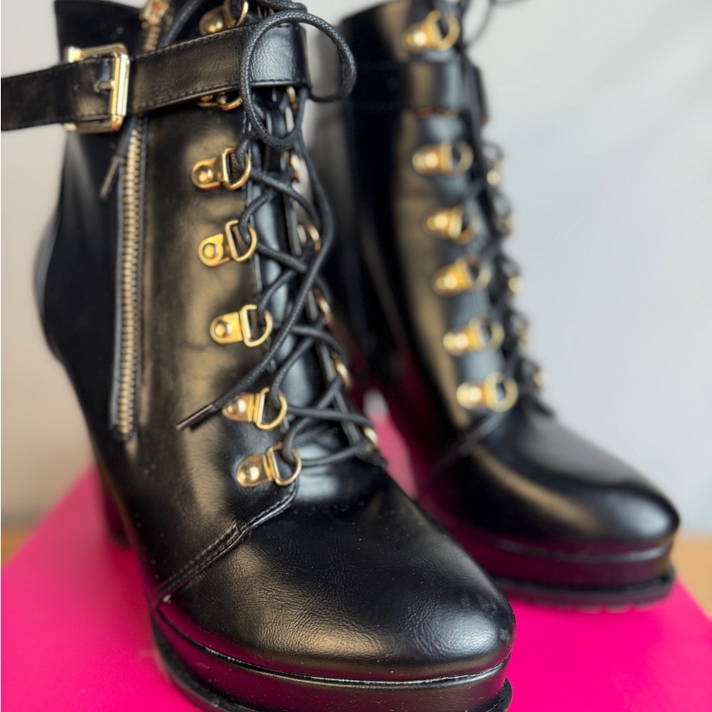Stylish Black Leather Booties, School Girl